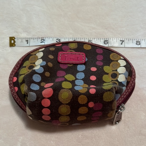Fossil Small Dome Multicolor Dots Canvas Makeup Pouch Cosmetic Bag - Picture 7 of 8